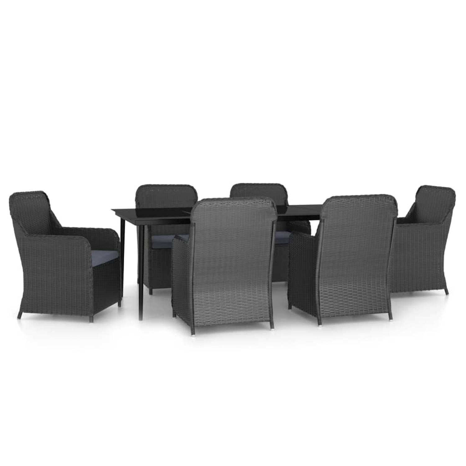 The Living Store Trendy tuinmeubelset - tafel 200x100x74 cm - 6 stoelen - zwart - donkergrijs kussen