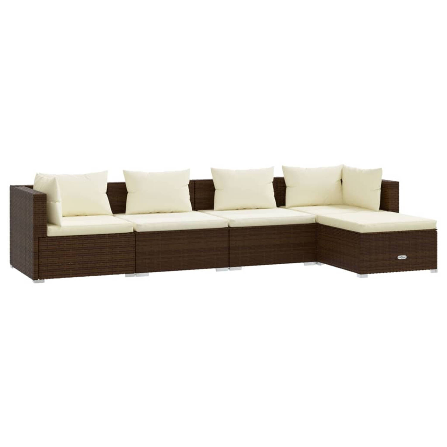 The Living Store 5-delige Loungeset met kussens poly rattan bruin - Tuinset