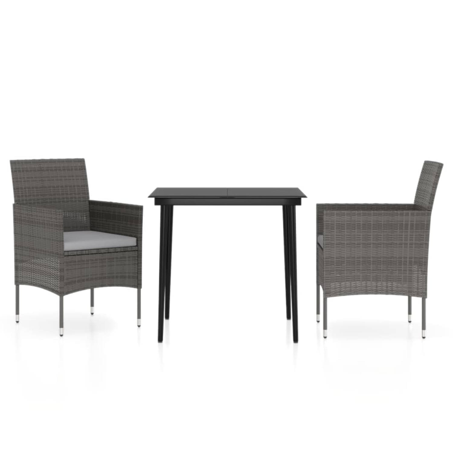 The Living Store Tuinset - - Afmetingen- 80x80x74 cm (tafel) - 53x58x84 cm (stoel) - Kleur- grijs en zwart - Materiaal- PE-rattan - staal - glas - Montage vereist - Inclusief- 1 ta
