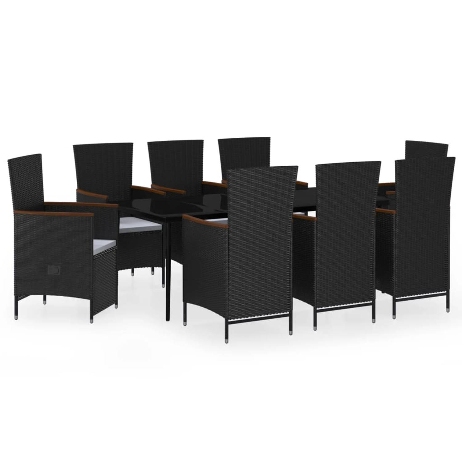 The Living Store Tuinmeubelset - zwart - 200 x 100 x 74 cm - verstelbare stoelen - PE-rattan
