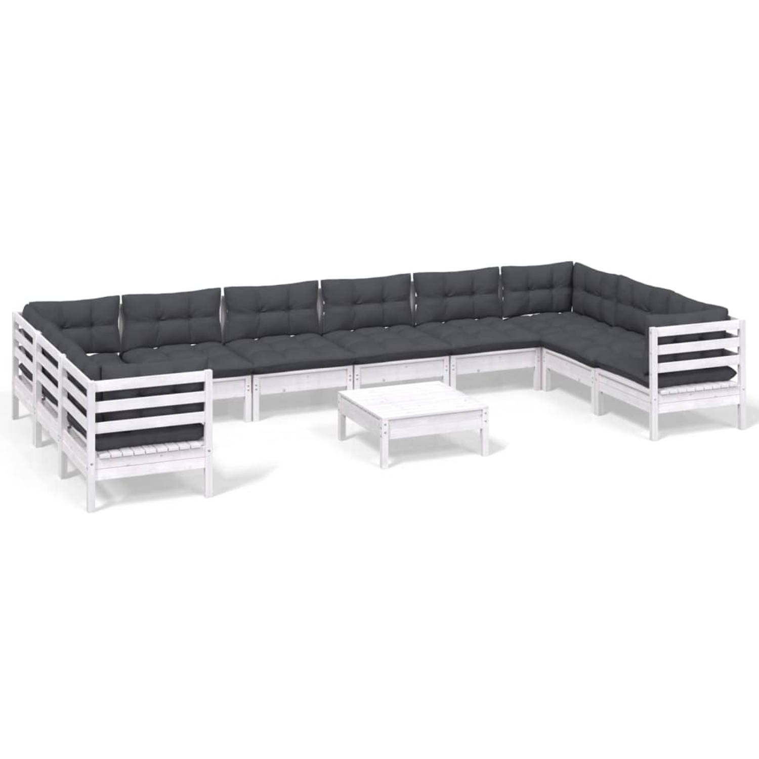 The Living Store Loungeset - Grenenhout - Wit - 63.5x63.5x62.5 cm - Inclusief kussens