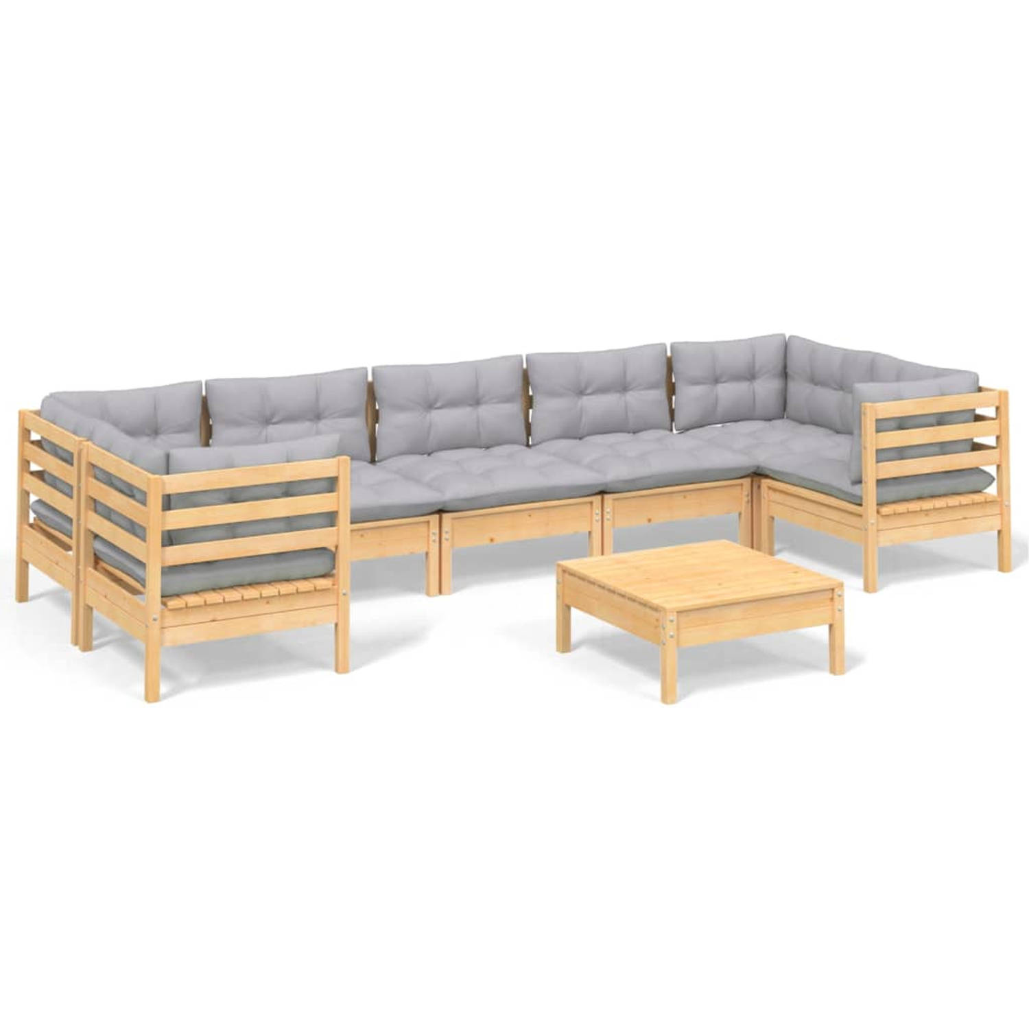 The Living Store Loungeset Massief Grenenhout - 63.5 x 63.5 cm - Grijs Materiaal - Montage vereist