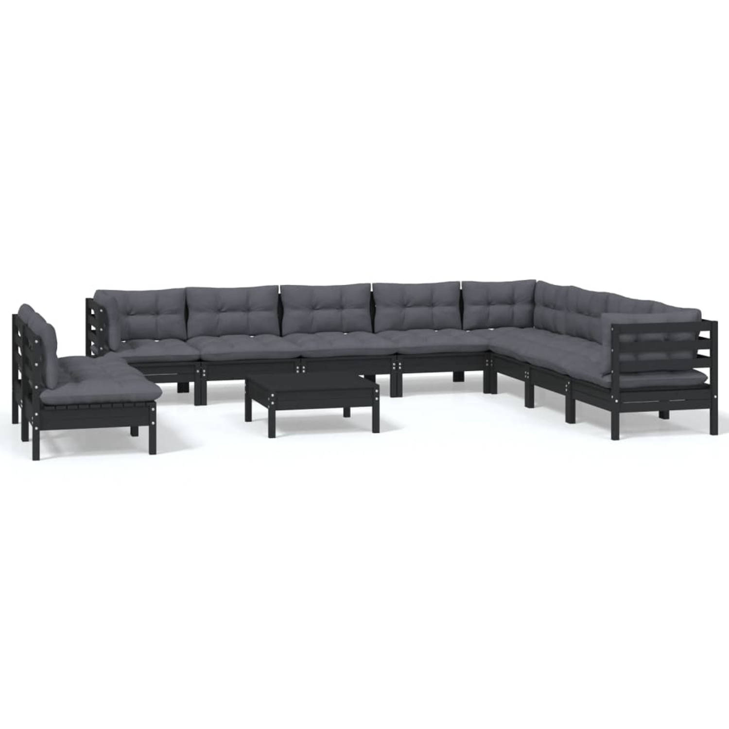 The Living Store Loungeset - Grenenhout - Zwart - 63.5x63.5x62.5 cm - Inclusief kussens