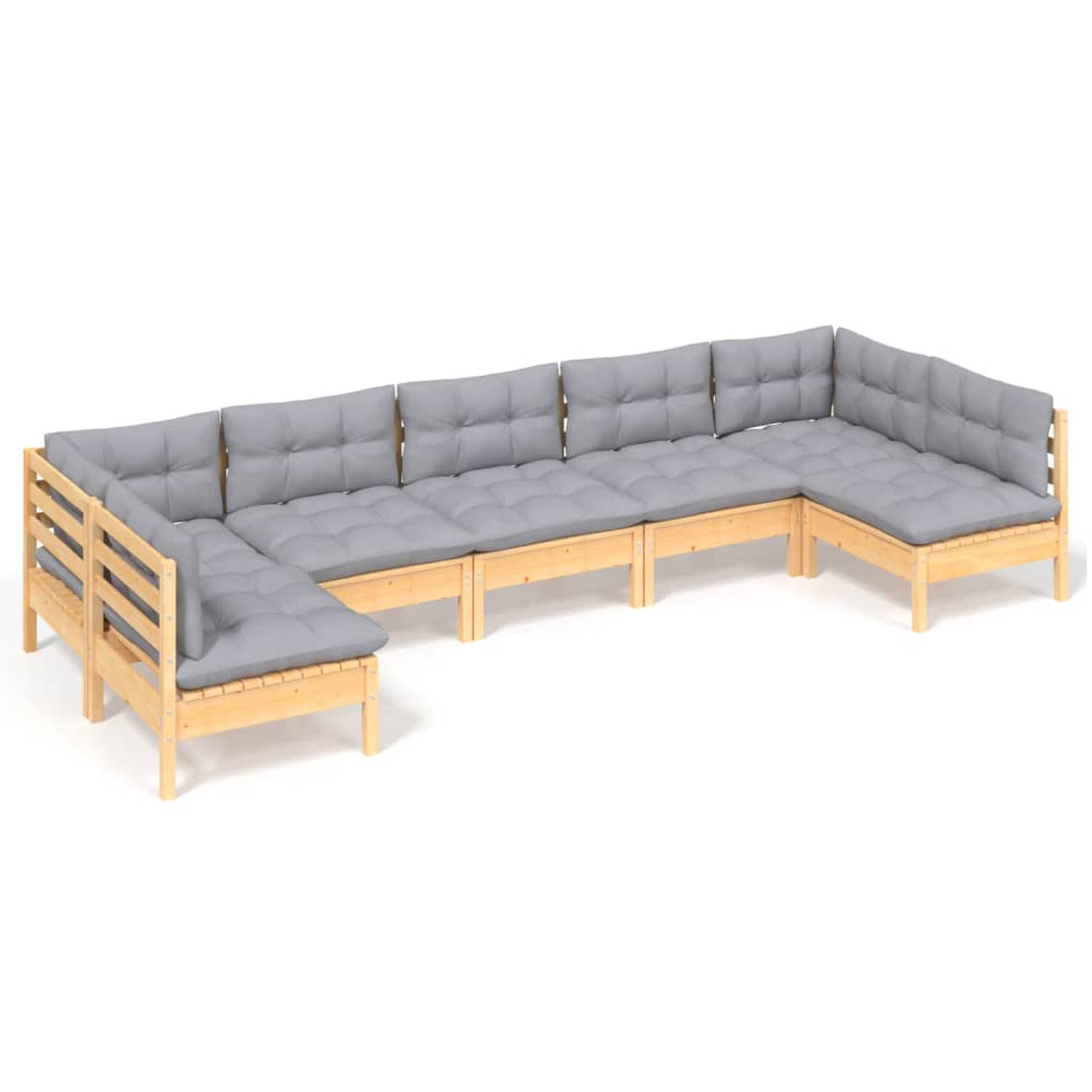 The Living Store Loungeset Grenenhout - Hoekbank - Middenbank - Kussens - Grijs - 63.5x63.5x62.5cm (BxDxH) - Montage vereist