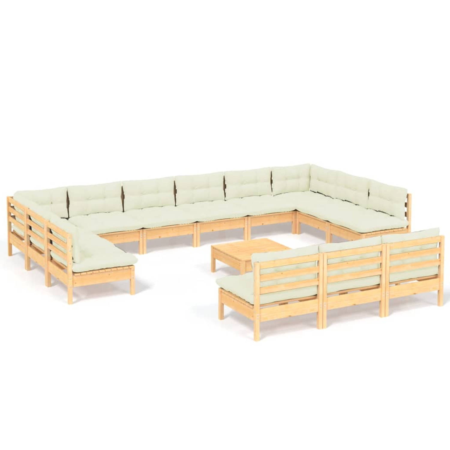 The Living Store Loungeset Grenenhout - modulair - crème kussen - 63.5x63.5x62.5 cm - 100% polyester