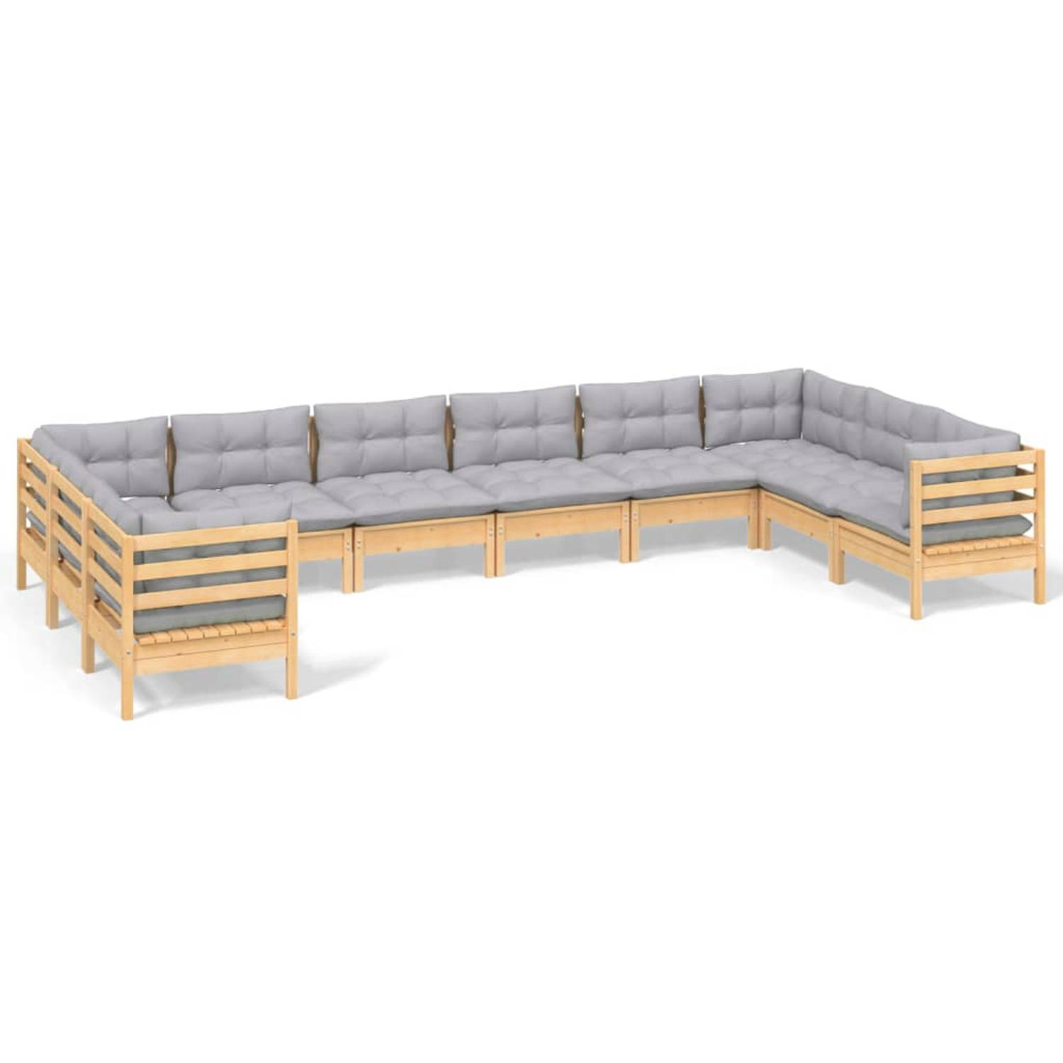 The Living Store 10-delige Loungeset met grijze kussens grenenhout - Tuinset