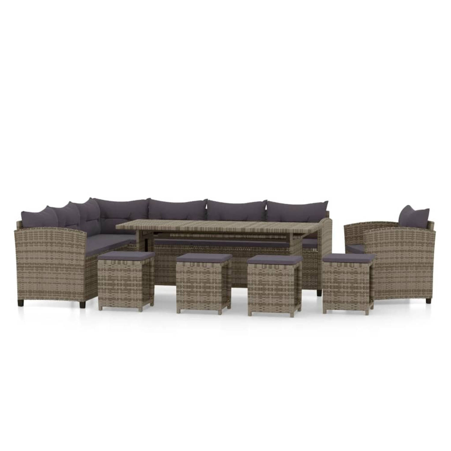 The Living Store Tuinloungeset - Grijs L-vormig - PE-rattan en gepoedercoat staal - Inclusief kussens - Afmetingen- 230 x 175 x 71.5 cm (B x D x H) - Montage vereist