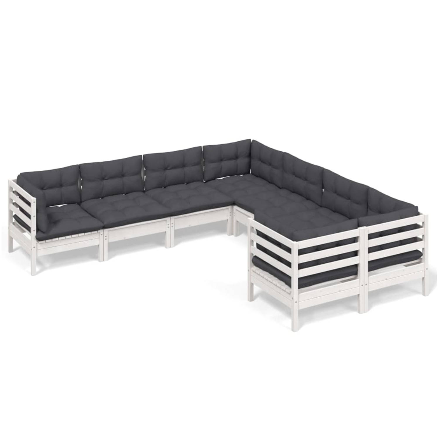 The Living Store Loungeset Hoekbank - Grenenhout - Wit - 63.5 x 63.5 cm - 100% polyester