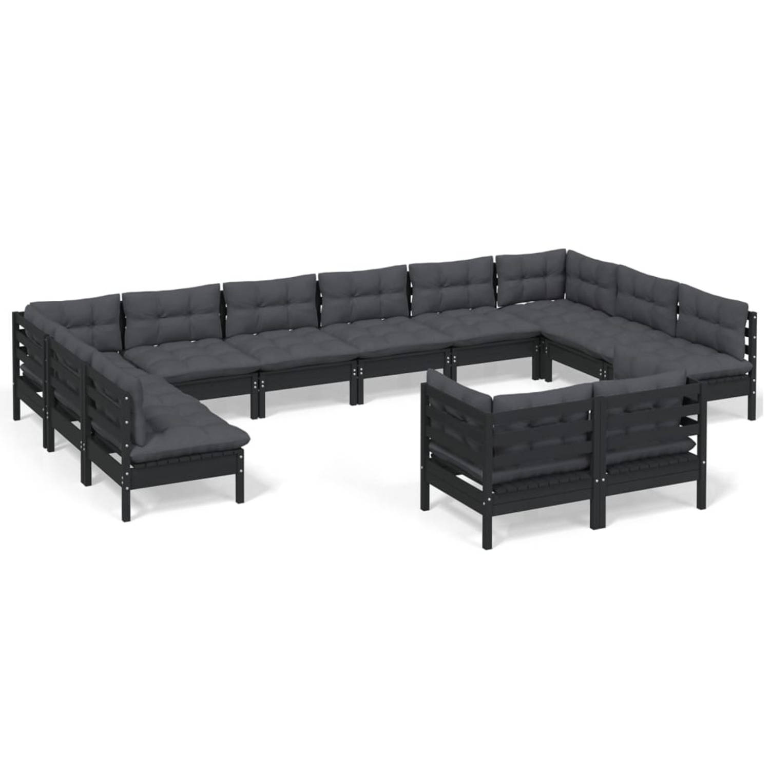 The Living Store Loungebank Grenenhout - Zwart - 63.5x63.5x62.5 cm - Incl - kussens