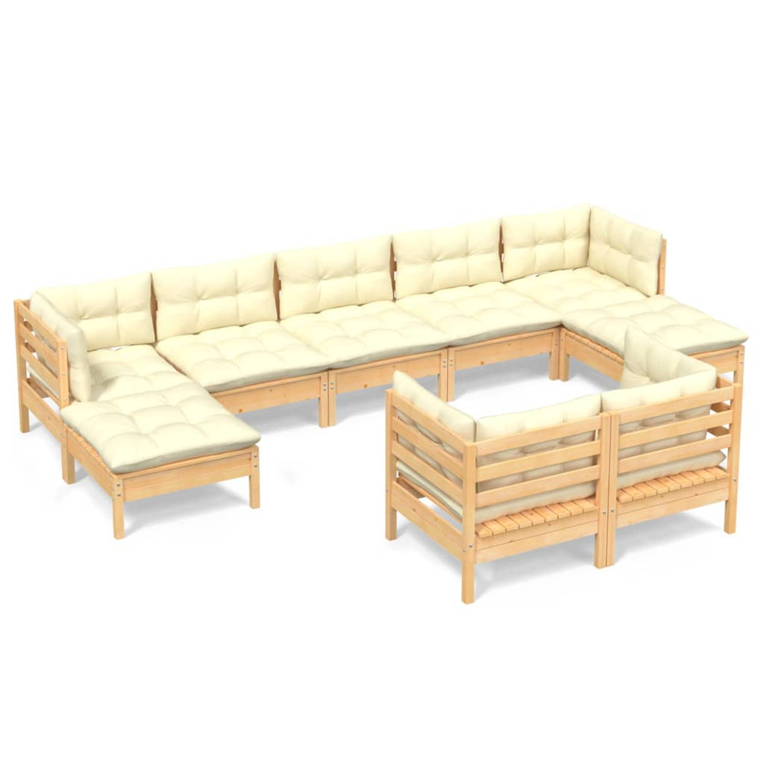 The Living Store Loungeset Hoekbank - 63.5x63.5x62.5 cm - Massief grenenhout - Crème kussen