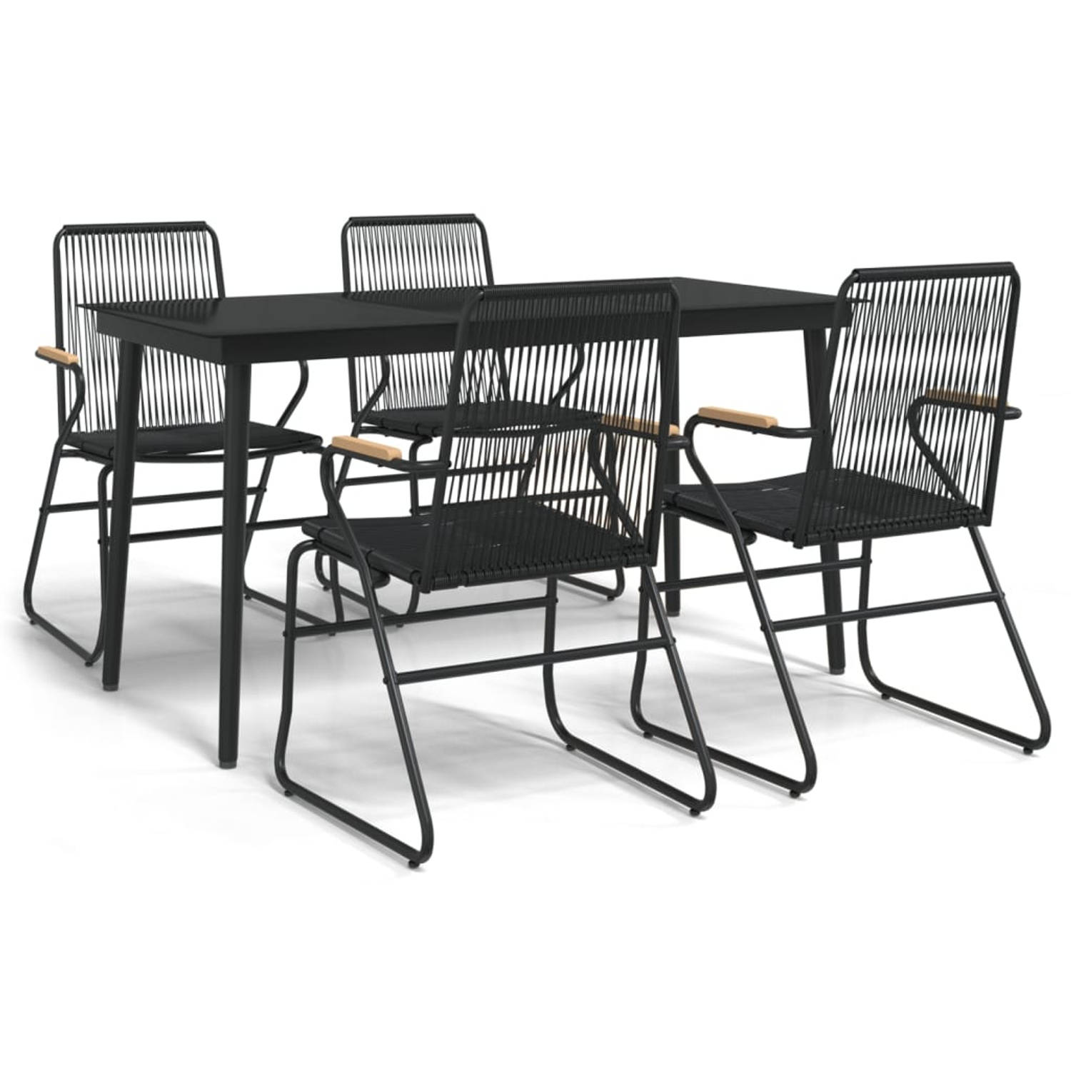 The Living Store Tuinset - PVC-rattan - Eethoek - 140x70x74 cm - Zwart - 4 stoelen