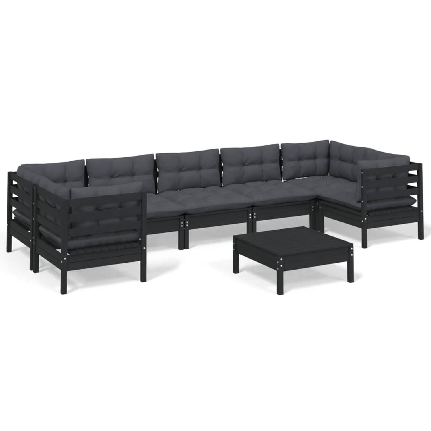 The Living Store Loungeset - zwart - massief grenenhout - 63.5 x 63.5 x 62.5 cm - 100% polyester