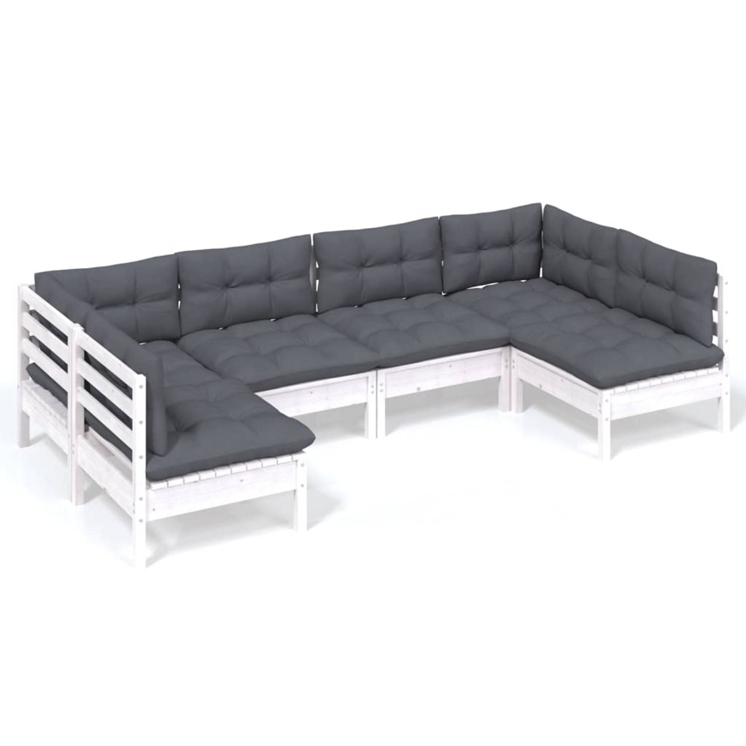 The Living Store Loungeset Tuin - Grenenhout - Wit - 63.5 x 63.5 x 62.5 cm - Antraciet kussen