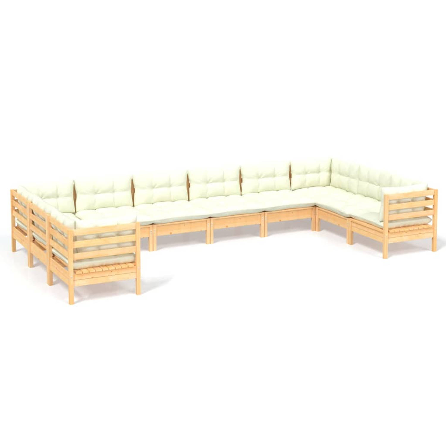 The Living Store Loungeset Grenenhout - Houten tuinmeubelset - 63.5 x 63.5 x 62.5 cm - Crème kussen