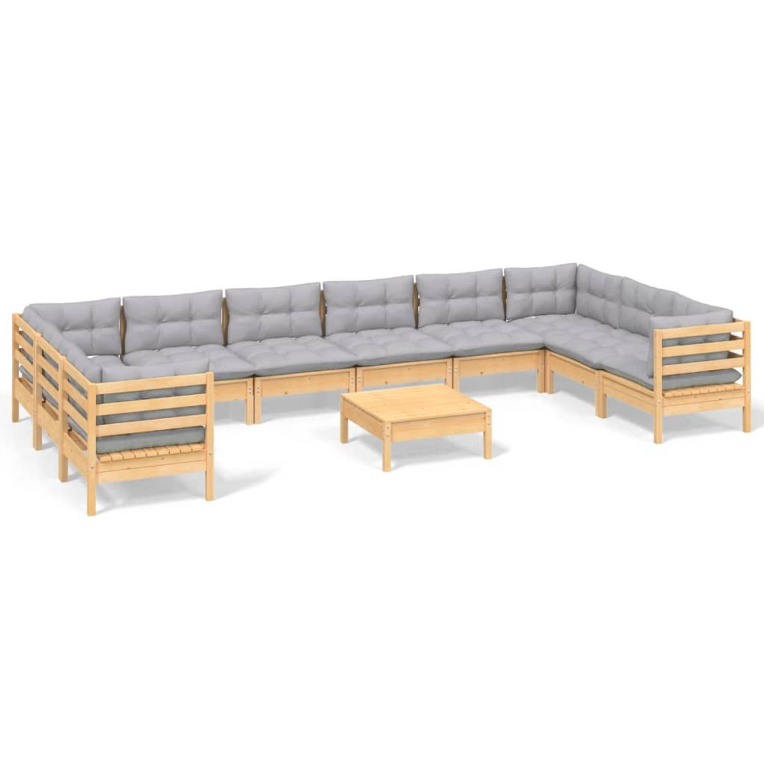 The Living Store Loungeset - Grenenhout - Grijs - 63.5 x 63.5 x 62.5 cm - Modulair