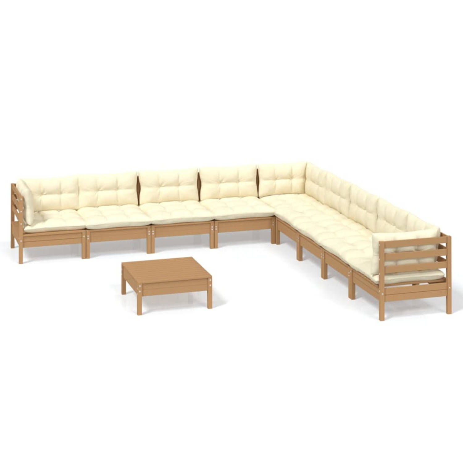 The Living Store Loungeset - Grenenhouten - Hoekbank - Middenbank - Voetenbank/Tafel - 63.5x63.5x62.5cm - Honingbruin