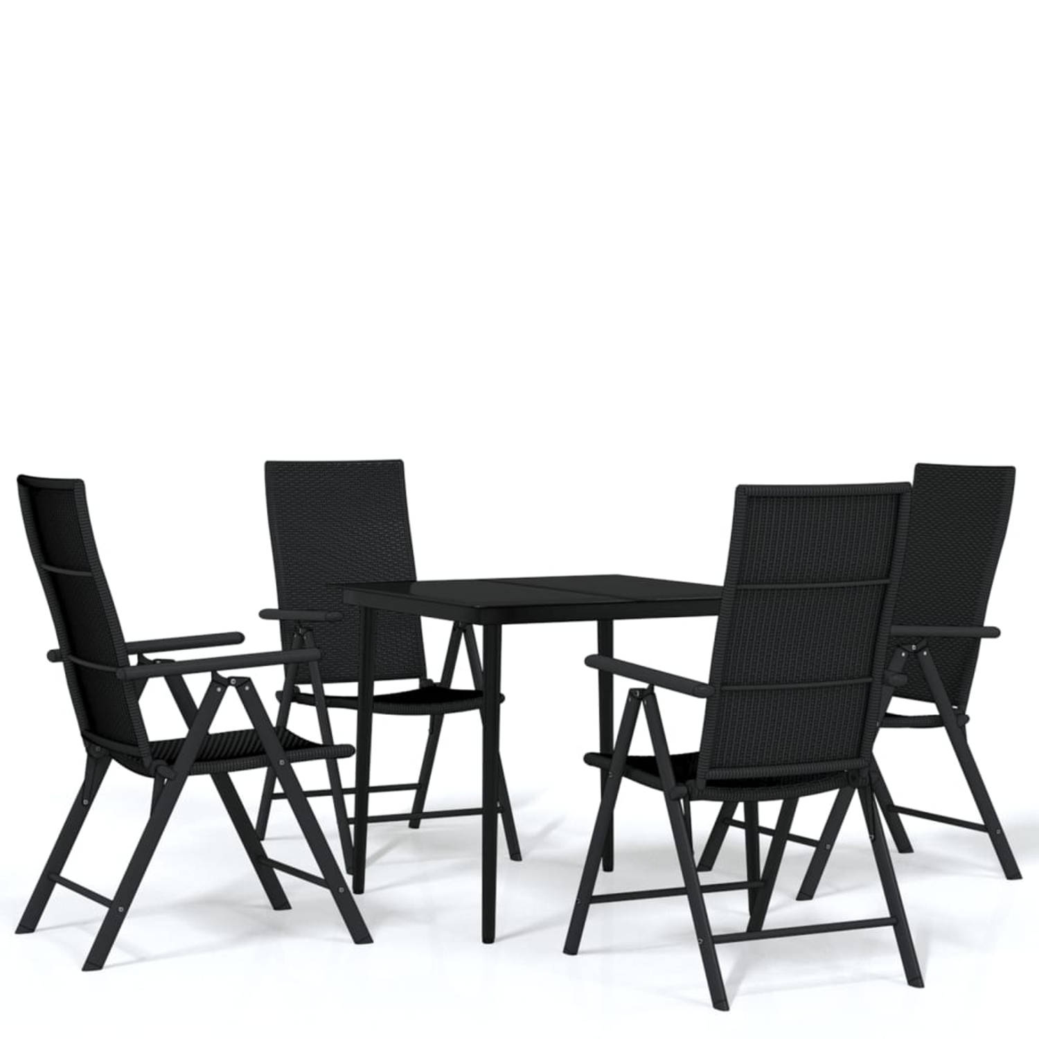 The Living Store Tuinset Monaco - Tafel 80x80x74cm - Stoelen 55x64x105cm - Verstelbare rugleuningen - Zwart