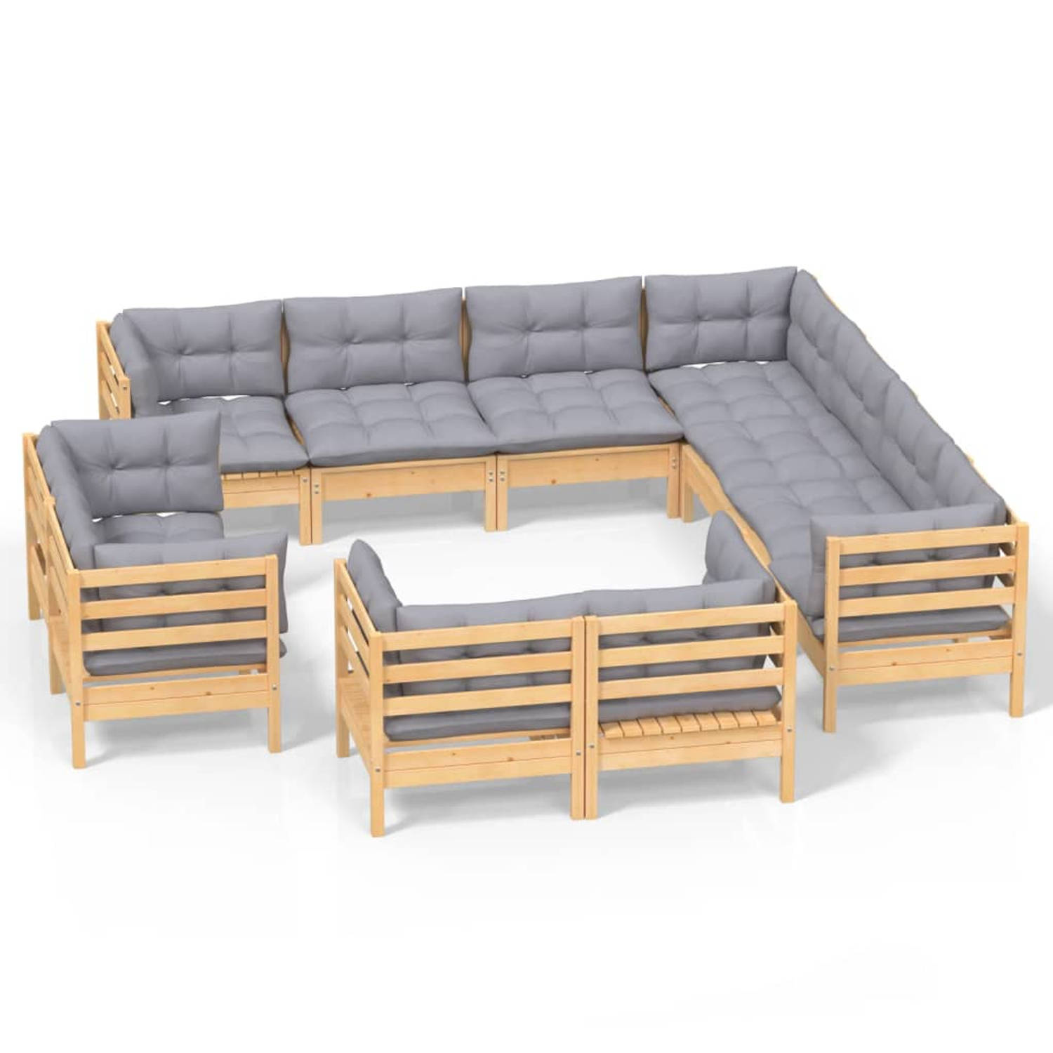 The Living Store loungeset Grenenhout Tuinmeubelen - 63.5x63.5x62.5 cm - Grijs