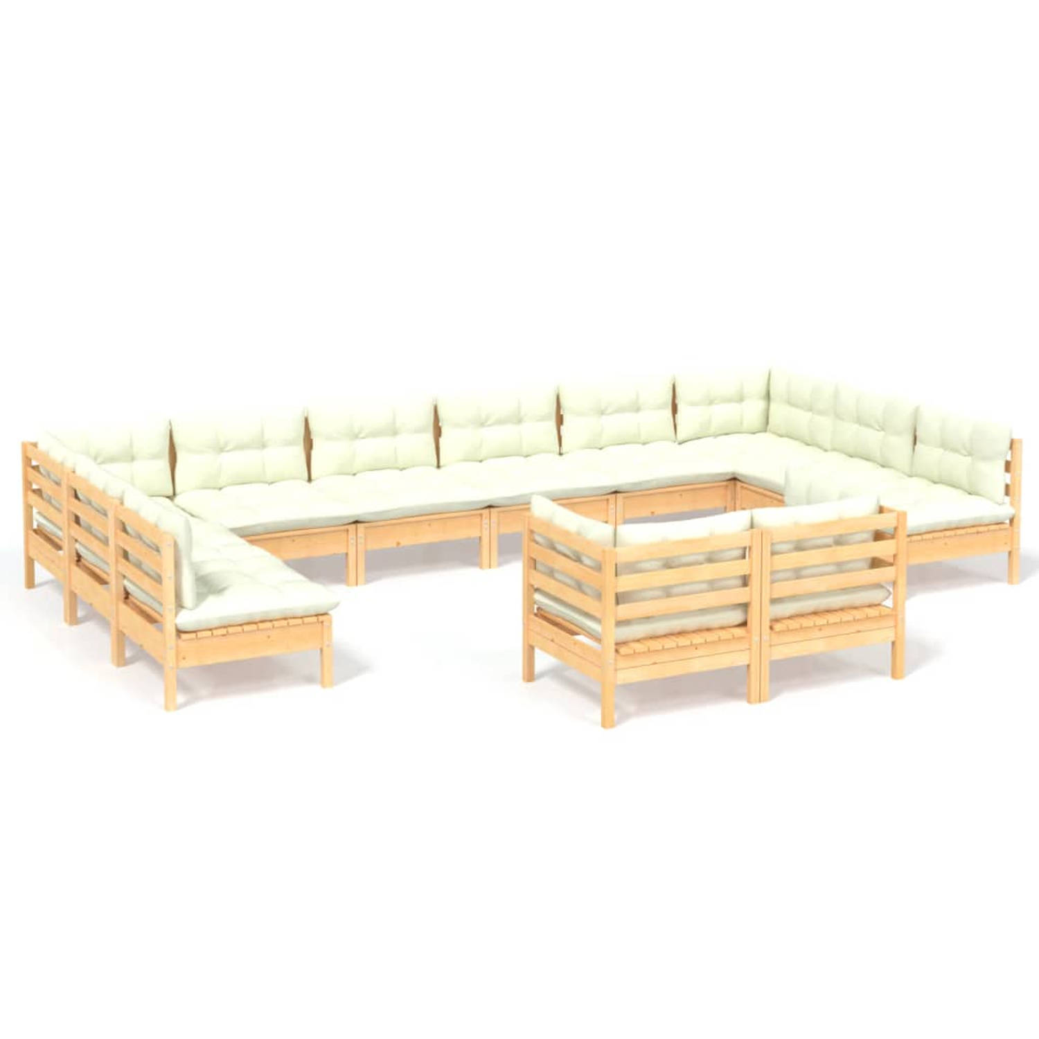 The Living Store 12-delige Loungeset met crèmekleurige kussens grenenhout - Tuinset