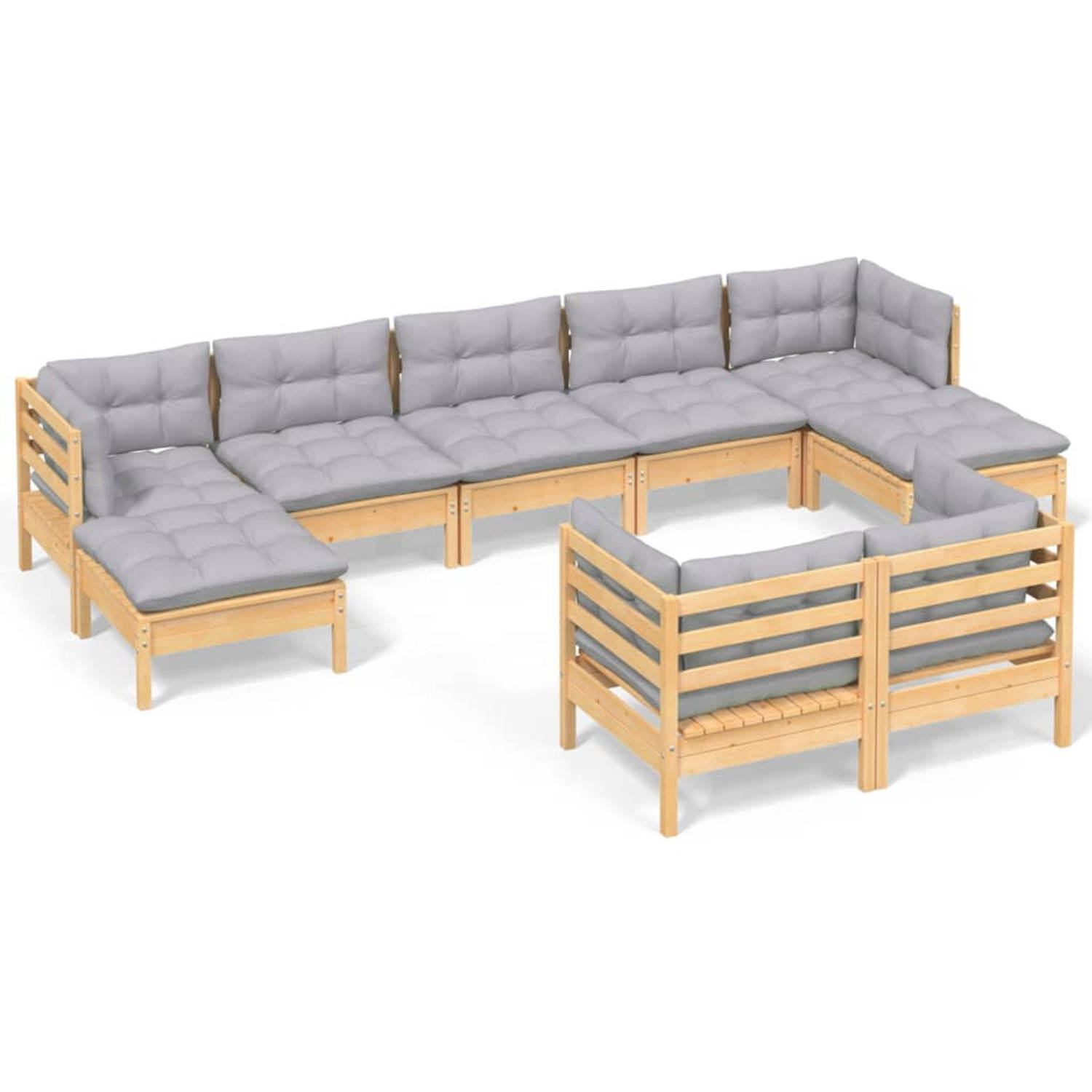 The Living Store - Loungeset - Tuinmeubelen - 63.5 x 63.5 cm - Massief grenenhout en stof - Grijs