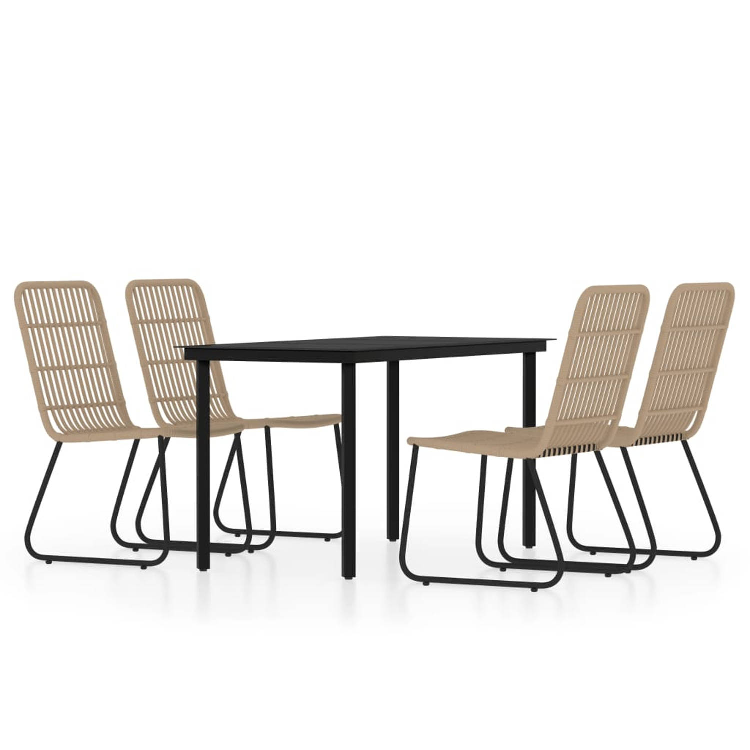 The Living Store tuinset - eiken en zwart - tafel 140x70x74cm - stoelen 66.5x53.5x90cm - PE-rattan
