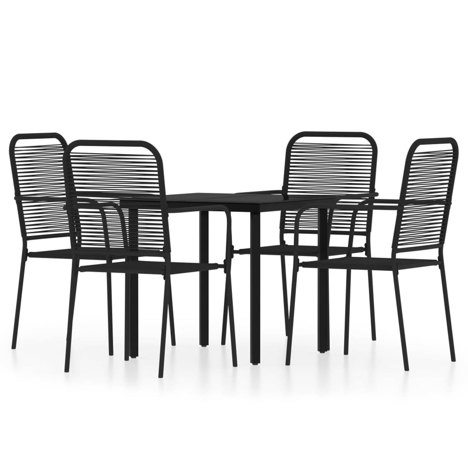The Living Store Tuinset - Eetmeubelset - 80 x 80 x 74 cm - Zwart - Gepoedercoat staal en glas - 4 stoelen