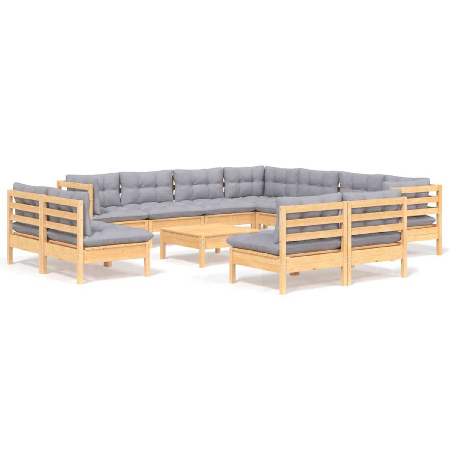 The Living Store Loungeset - Grenenhout - Grijs - 63.5x63.5x62.5 cm - 100% polyester