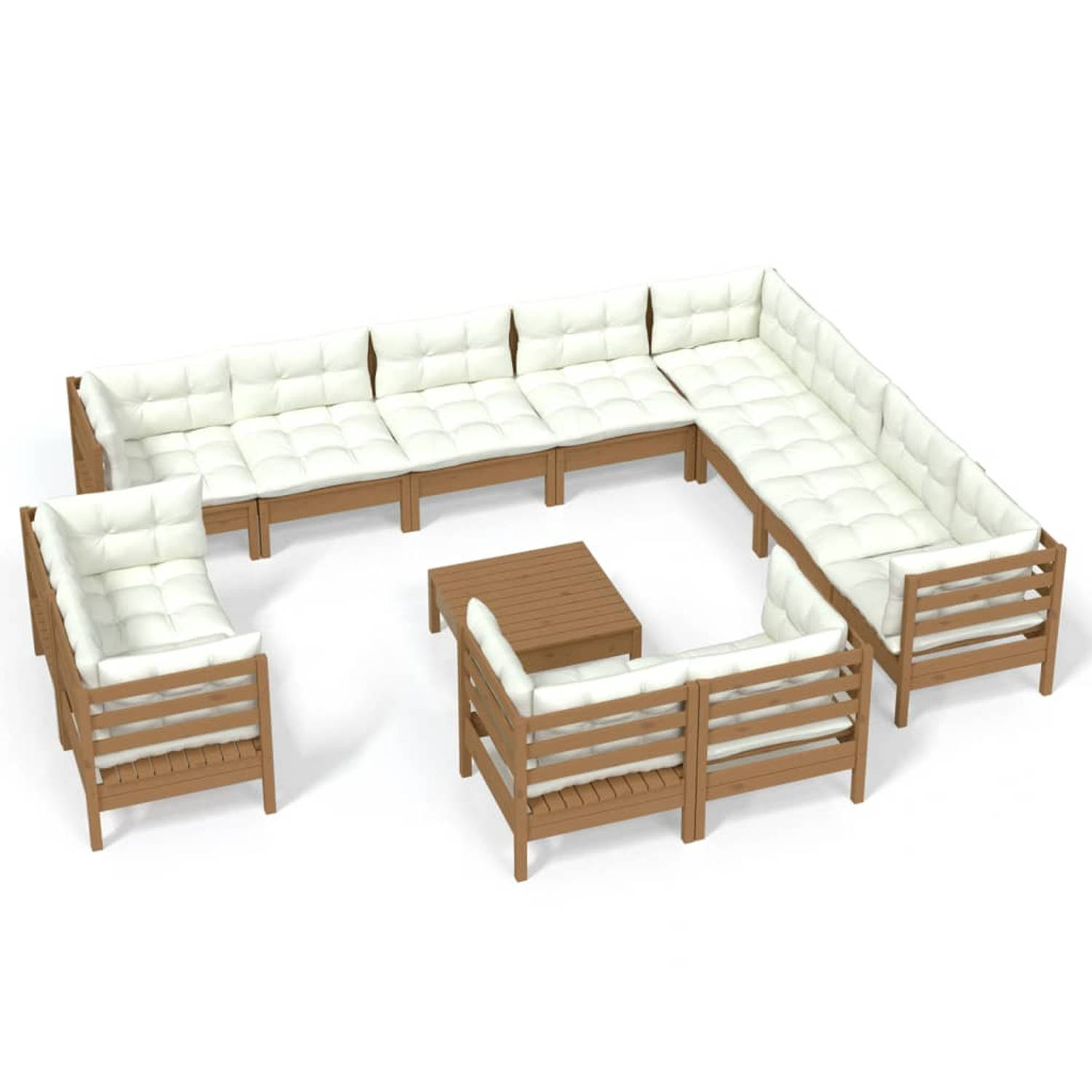 The Living Store 13-delige Loungeset met kussens grenenhout honingbruin - Tuinset