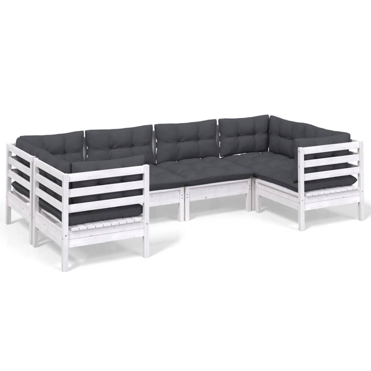 The Living Store Loungeset - Grenenhout - Modulair - Wit - Antraciet - 63.5 x 63.5 x 62.5 cm