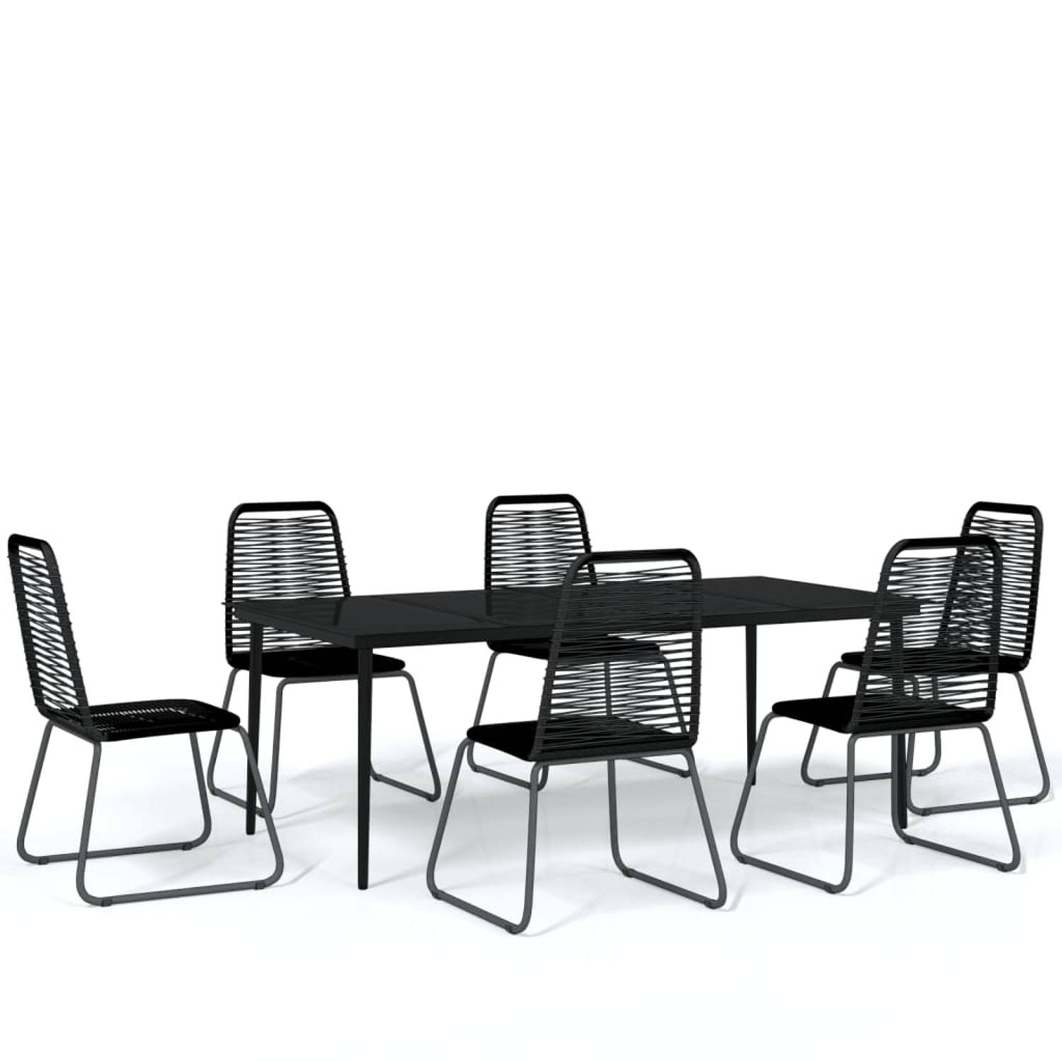 The Living Store Tuinset - Zwart - Gepoedercoat staal - Gehard glas - PE-rattan - 200x100x74 cm - Inclusief 1 tafel en 6 stoelen