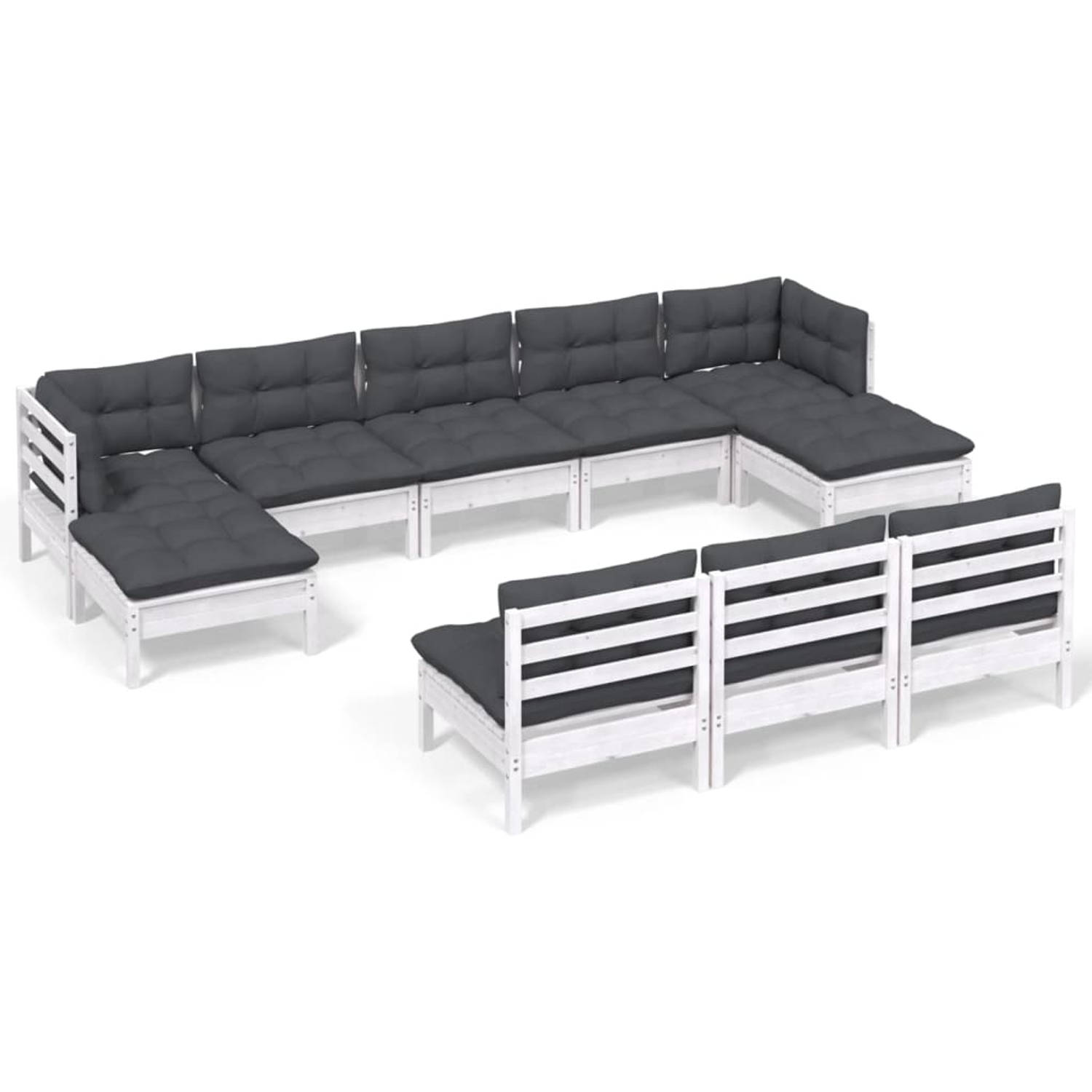 The Living Store Loungeset - Grenenhout - Wit - 63.5x63.5x62.5 cm - Inclusief kussens