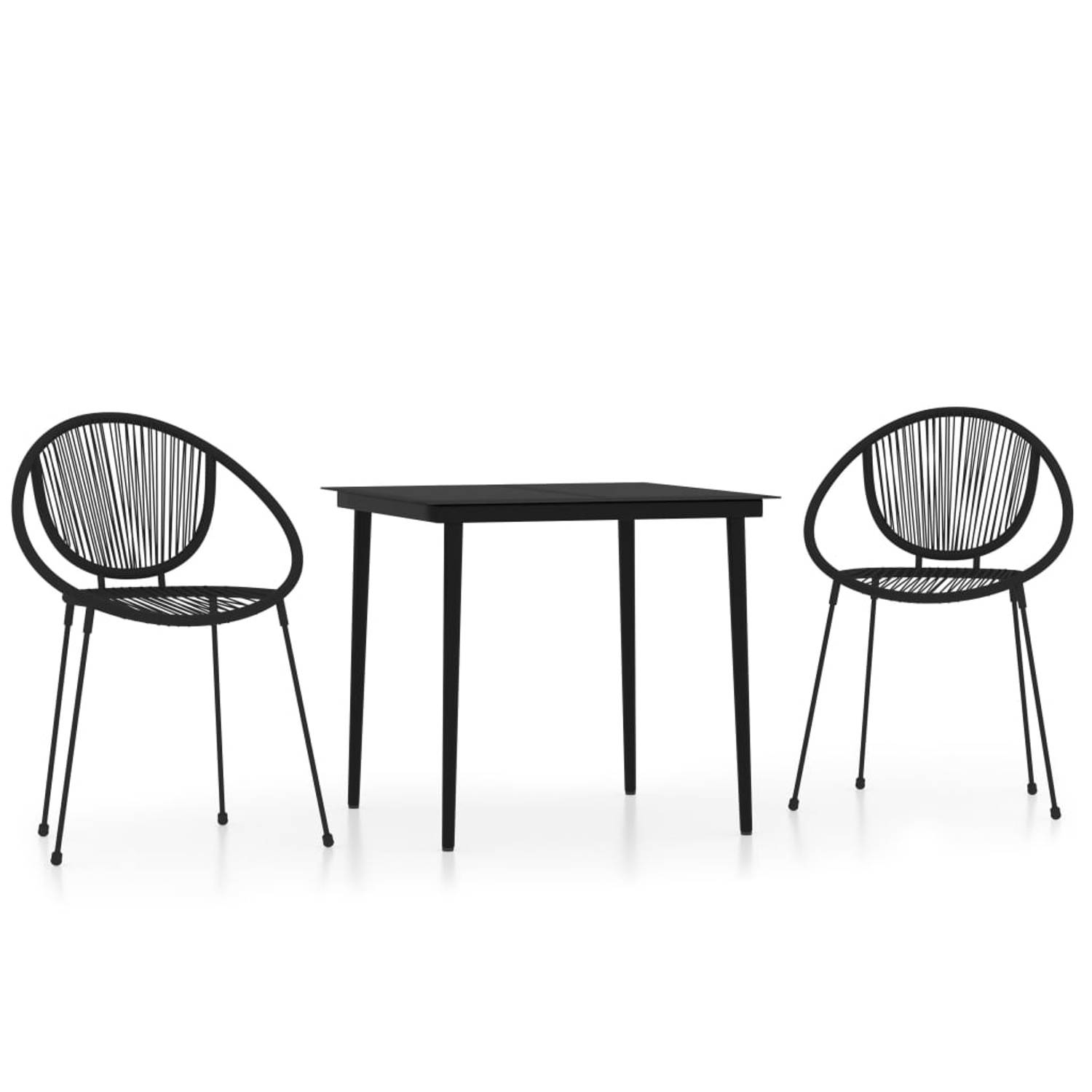 The Living Store Tuinset - Zwarte stoelen - Gepoedercoat stalen frame - PVC-rattan - Stapelbaar