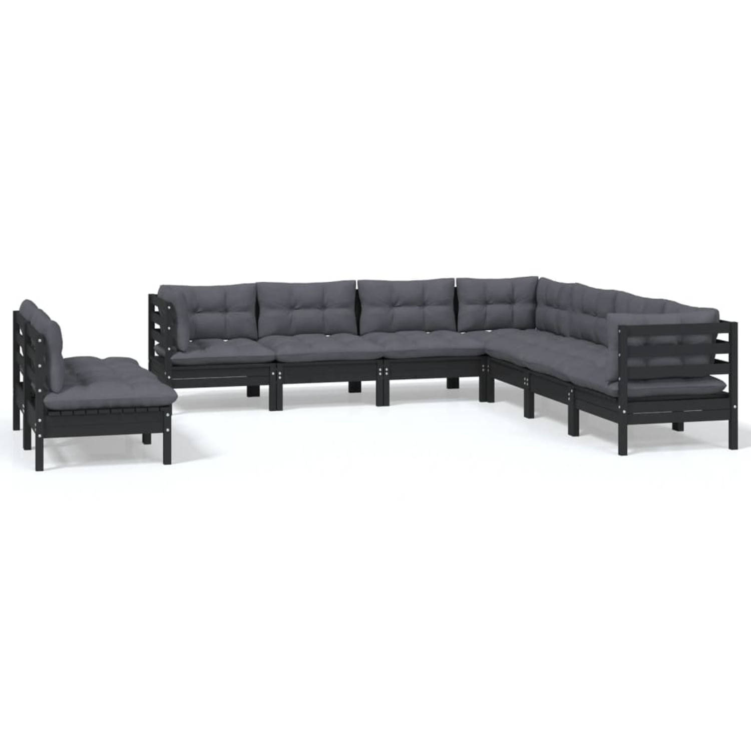The Living Store Tuinset Grenenhout - Loungeset 63.5x63.5x62.5 cm - Zwart - Antraciet