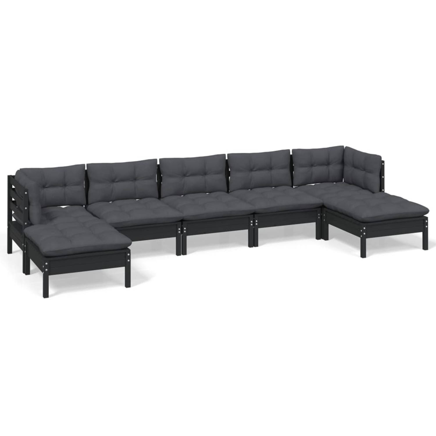 The Living Store Loungeset - Grenenhout - Zwart - 63.5 x 63.5 x 62.5 cm - Met kussens