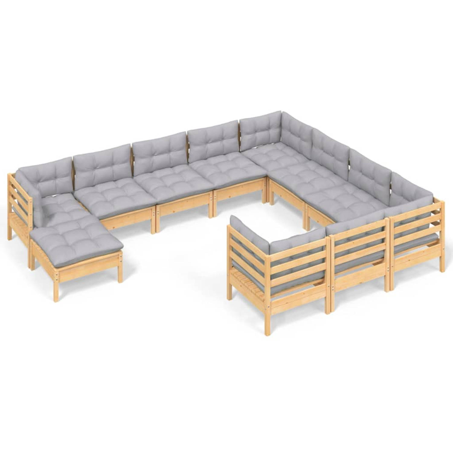 The Living Store loungeset Grenenhout - 63.5 x 63.5 cm - grijs kussen