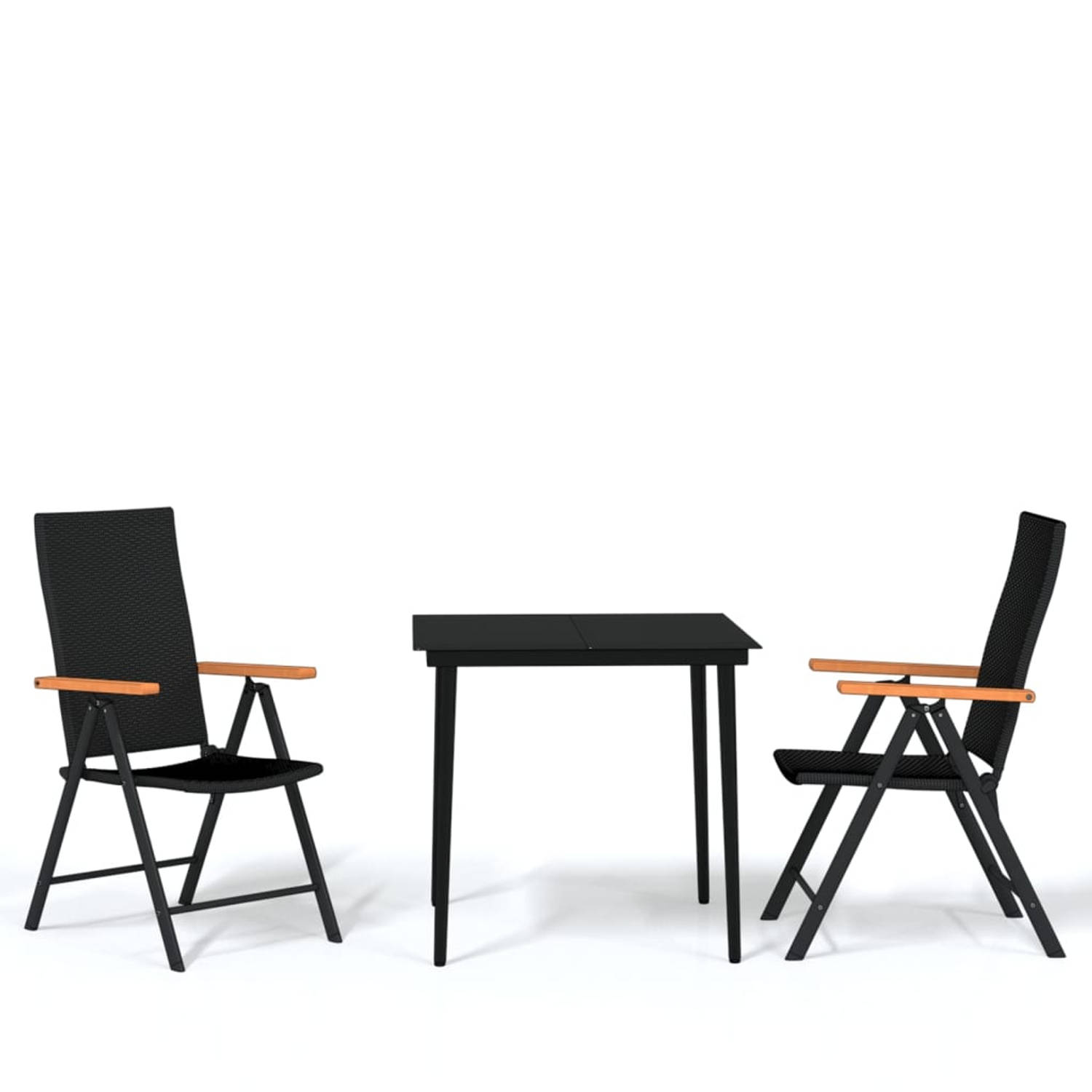 The Living Store Tuinset - Gepoedercoat Staal - Glas - 80x80x74 cm - PE-rattan - 55x64x105 cm - Verstelbare Rugleuning - Weerbestendig - Montage vereist - 1 tafel 2 stoelen