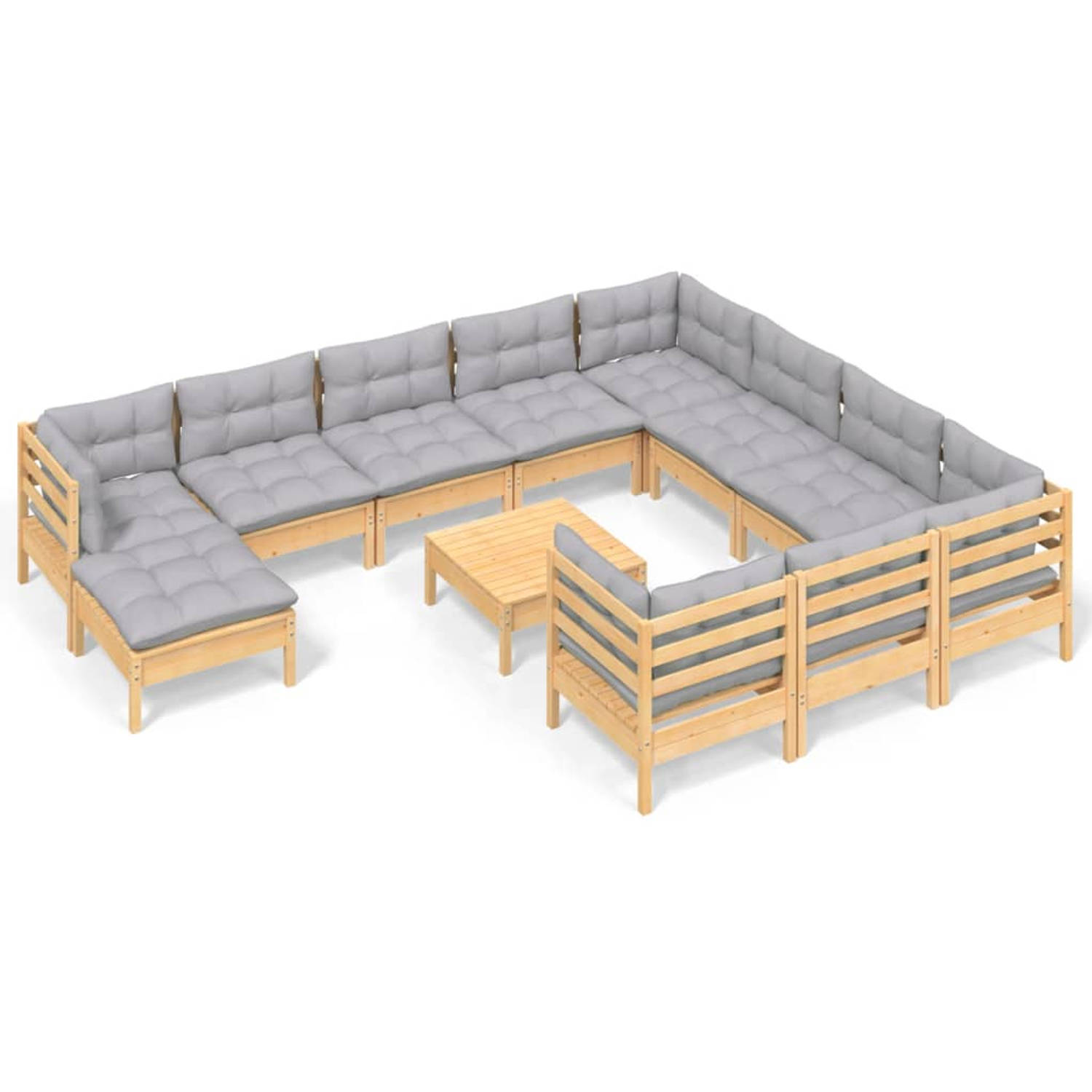 The Living Store Loungeset - Massief grenenhout - 63.5x63.5x62.5 cm - Grijs kussen