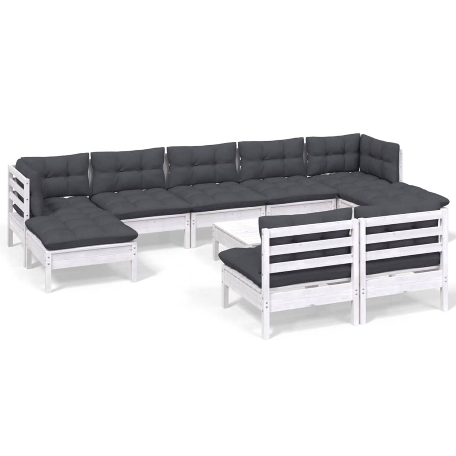 The Living Store Loungeset - Houten - Wit - 63.5 x 63.5 x 62.5 cm - Massief grenenhout