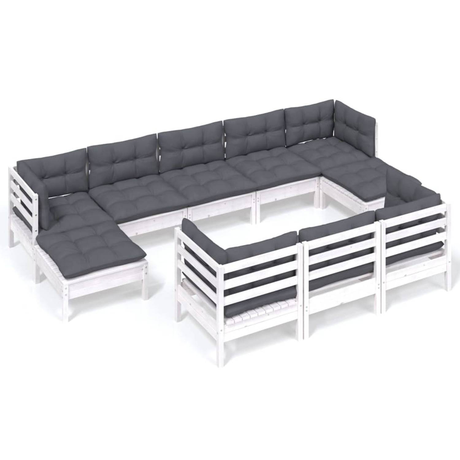 The Living Store loungeset Grenenhout - wit - 63.5x63.5x62.5 cm - incl - kussens