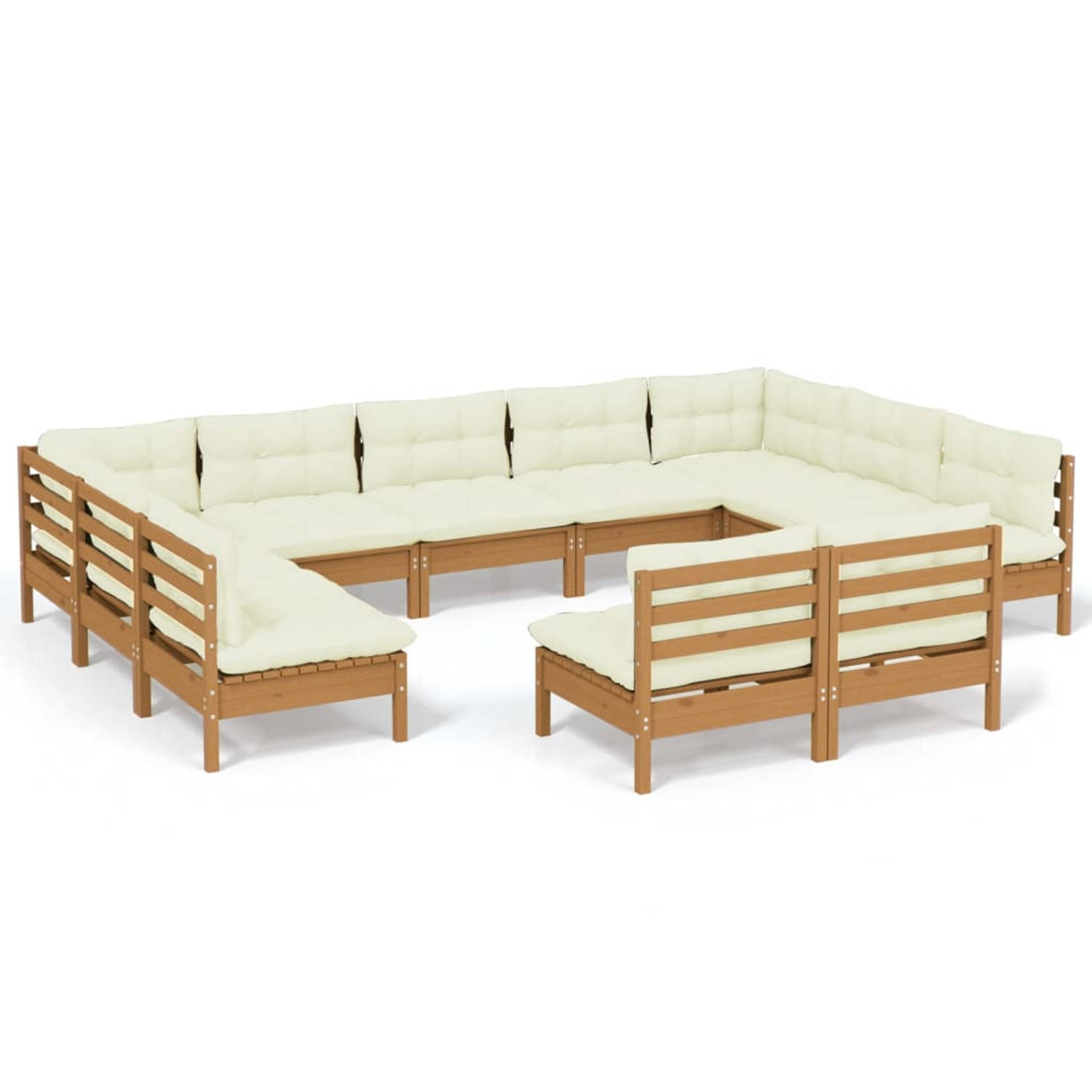 The Living Store Loungeset Pine - Hoekbank 63.5x63.5x62.5cm - Middenbank 63.5x63.5x62.5cm - Zitkussens 60x60x5cm - Rugkussens 60x32x5cm