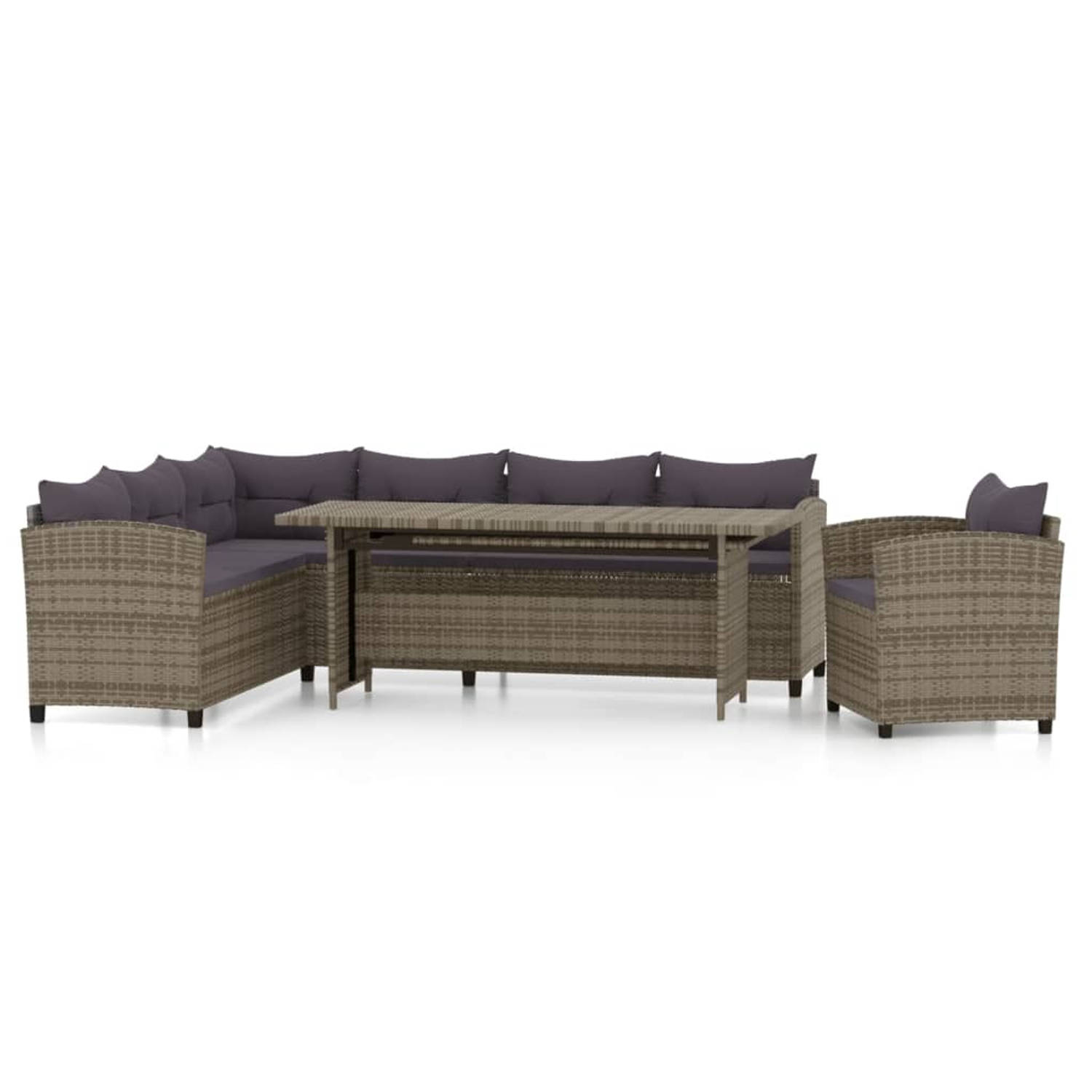 The Living Store Tuinloungeset L-vormig grijs met tafel - 230x175x71.5 cm - PE-rattan