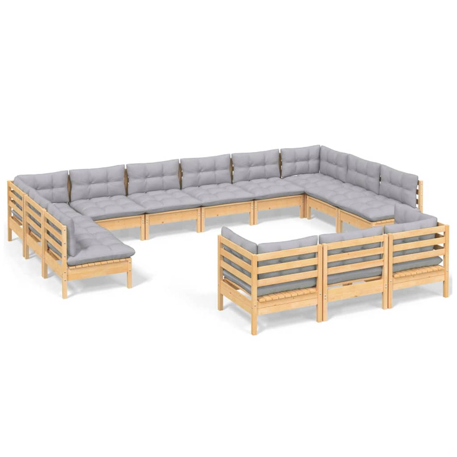 The Living Store Loungebank The Living Store Grenenhouten Tuinmeubelset - 63.5x63.5x62.5 cm (BxDxH) - Grijs