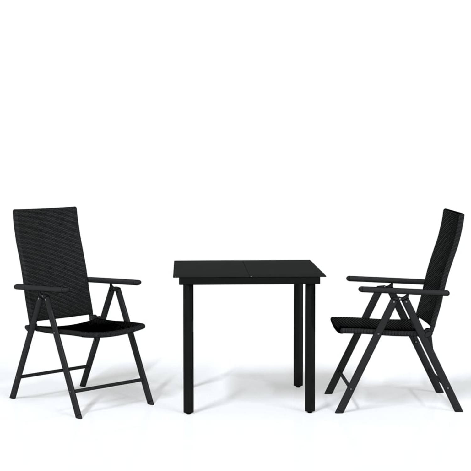 The Living Store Tuinset - Zwart - Tafel- 80x80x74 cm - Stoel- 55x64x105 cm - Verstelbare rugleuning - Weerbestendig - Montage vereist - Inclusief 2 stoelen en 1 tafel