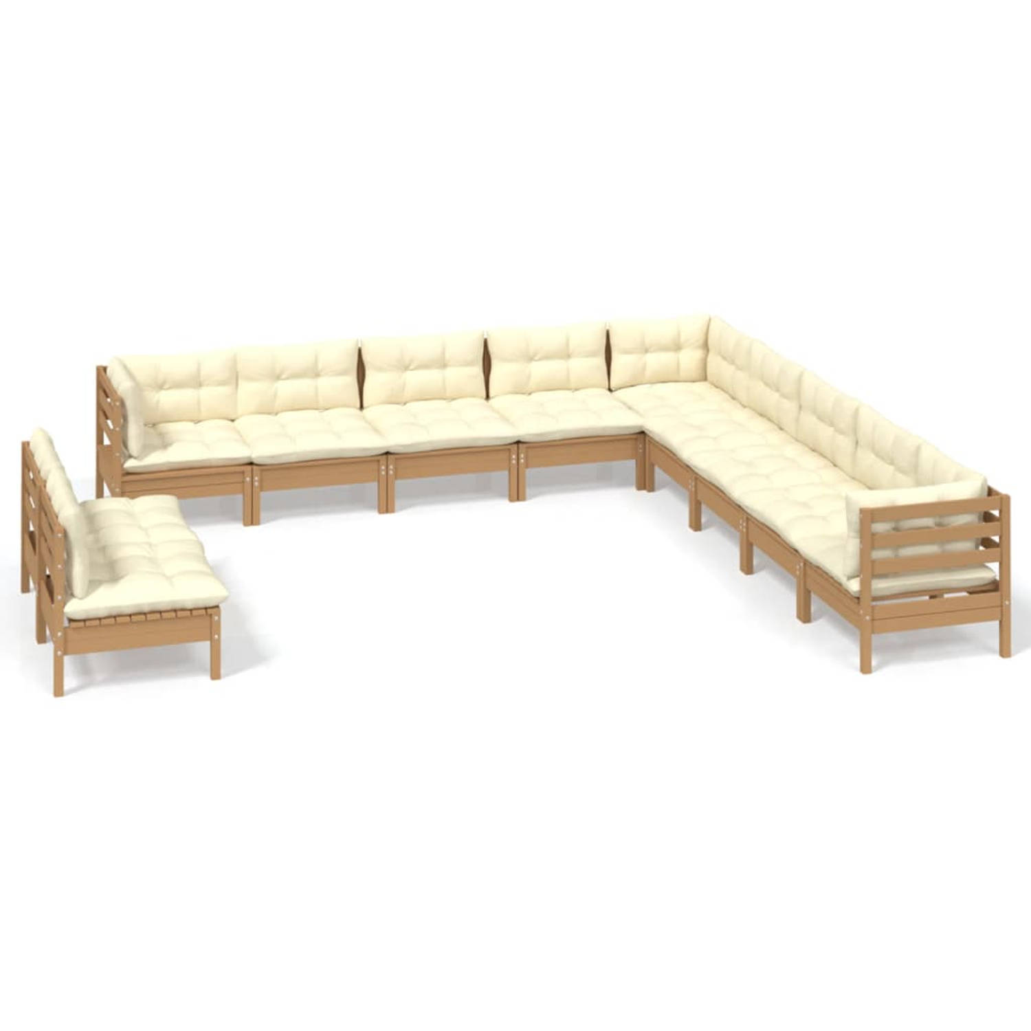 The Living Store Loungeset Grenenhout - Modulaire tuinset - Honingbruin - 63.5 x 63.5 x 62.5 cm - 100% polyester