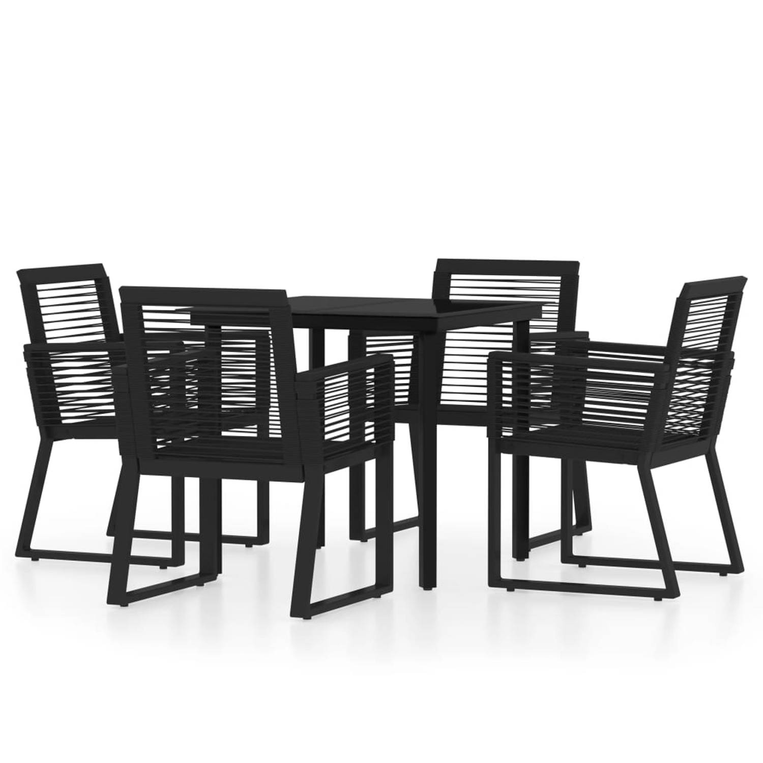 The Living Store Tuinset - Tafel 80x80x74cm - Stoelen 53x57x77cm - Zwart PVC-rattan