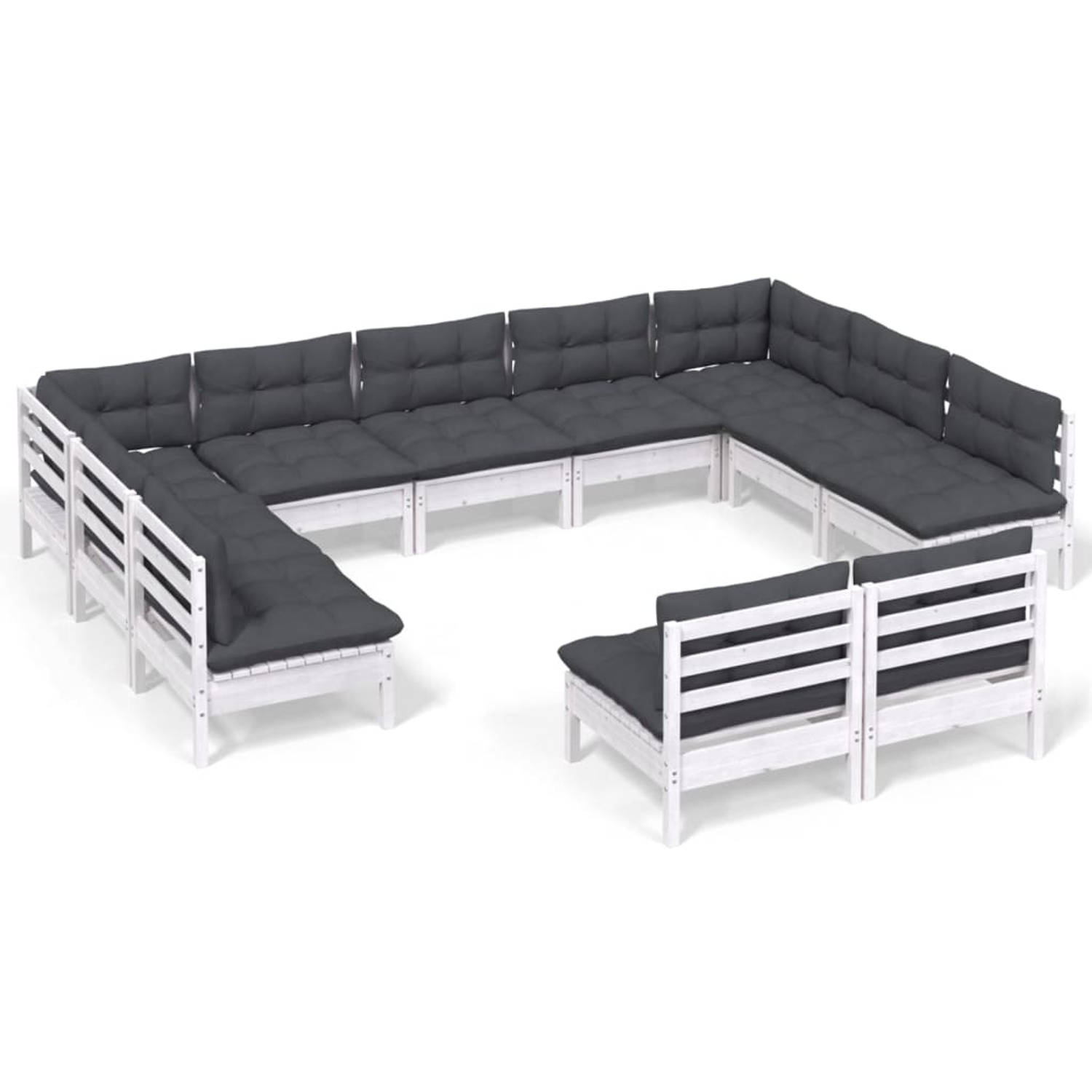 The Living Store Loungeset Grenenhout - Wit - 63.5x63.5x62.5 cm - Inclusief kussens - Montage vereist
