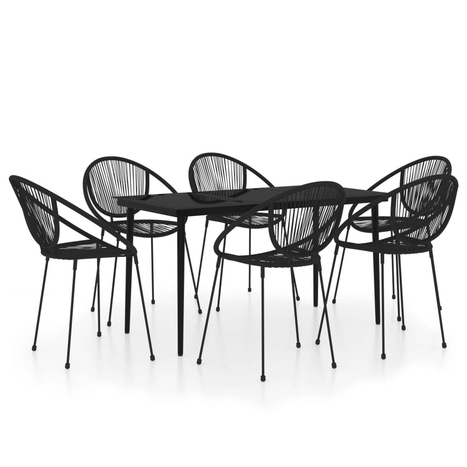 The Living Store Tuinset - eettafel 140x70x74 cm - PVC-rattan stoelen - stapelbaar