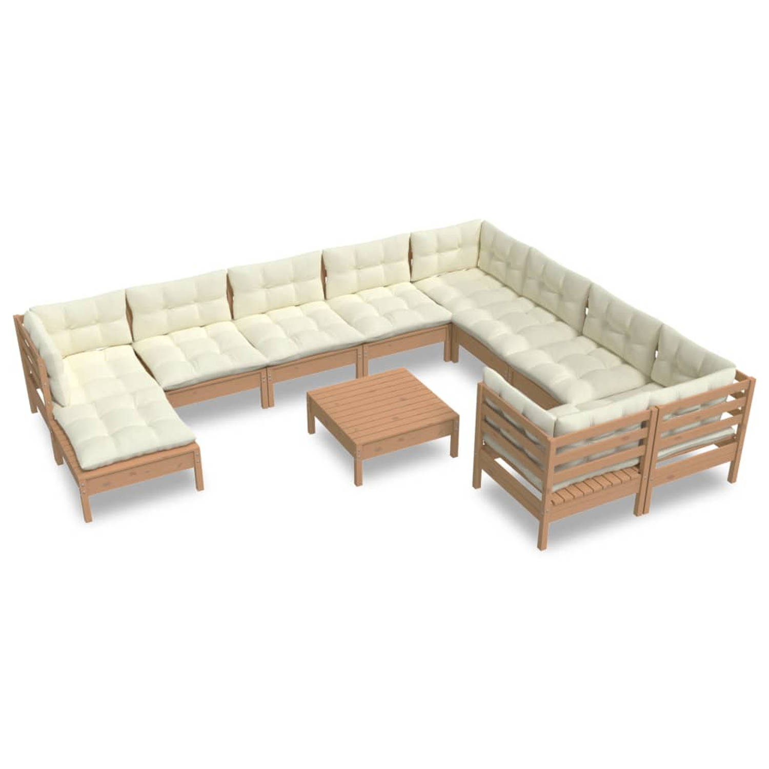 The Living Store Loungeset Houten - Grenenhout - 63.5 x 63.5 x 62.5 cm - Honingbruin - 100% Polyester