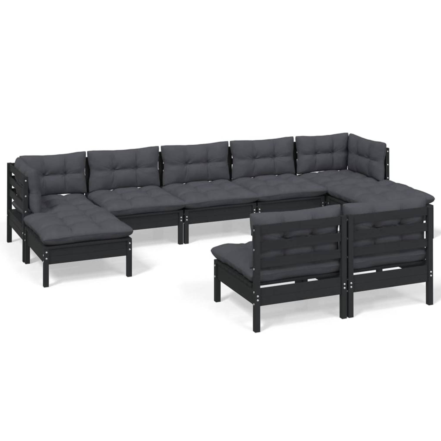 The Living Store Loungeset - Massief grenenhout - 63.5 x 63.5 x 62.5 cm - zwart - 100% polyester