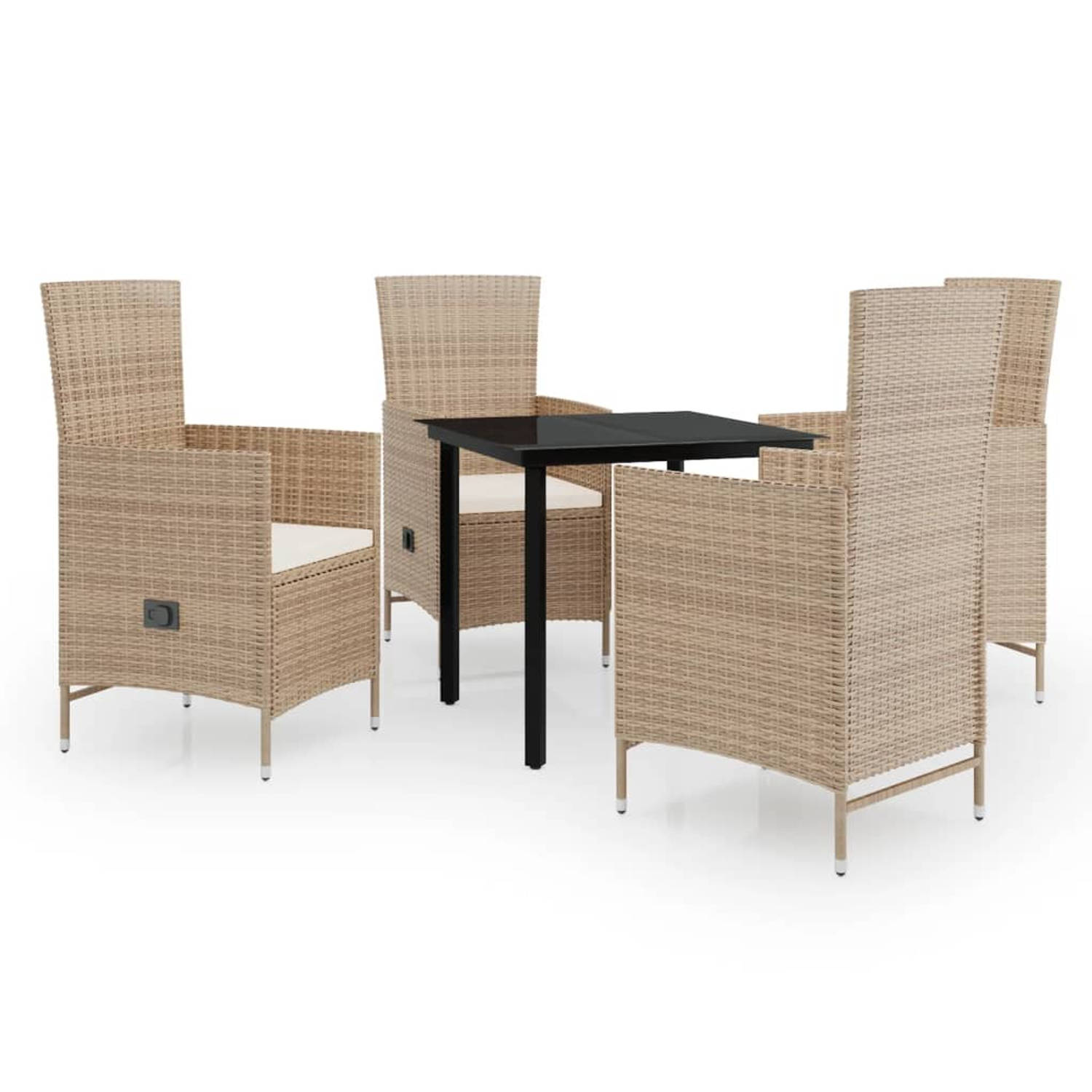 The Living Store Tuinmeubelset - PE-rattan - gepoedercoat staal - 80x80x74 cm - Beige/Zwart